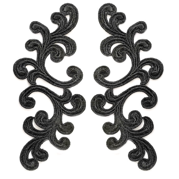 Namzi 1Pair Black Polyester Scroll Embroidery Lace Applique 7.87*3.54 Inch, Curly Pattern Fabric Patch for DIY Costumet Sewing Accessory