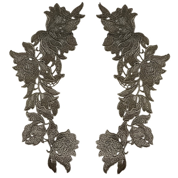 Namzi 1Pair Brown Polyester Floral Embroidered Shoulder Lace Applique 9.84*4.33 In, Symmetric Neckline Patch for DIY Garment Handcraft Accessory