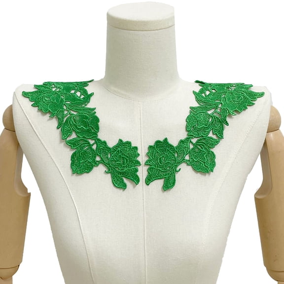 Namzi 1Pair Green Polyester Floral Embroidered Shoulder Lace Applique 9.84*4.33 In, Symmetric Neckline Patch for DIY Garment Handcraft Accessory