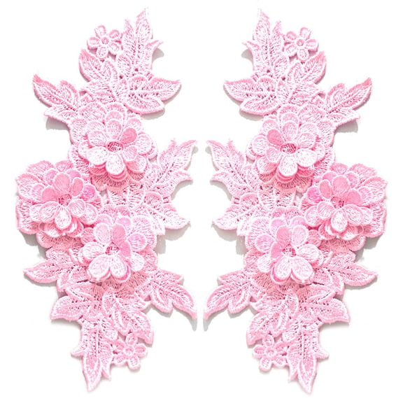 Namzi 1Pair Light Pink Polyester 3D Floral Embroidery Lace Applique 9.84*5.12 In, Raised Flower Patch for Couture Neckline Garment Embellishment