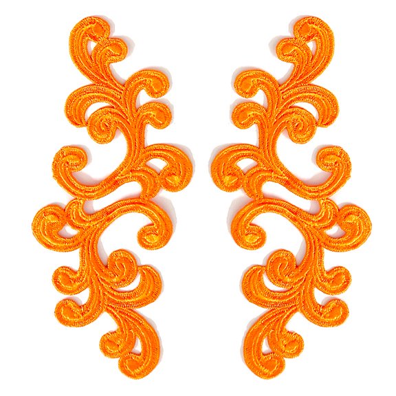 Namzi 1Pair Orange Polyester Scroll Embroidery Lace Applique 7.87*3.54 Inch, Curly Pattern Fabric Patch for DIY Costumet Sewing Accessory