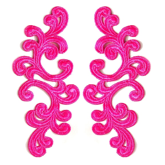 Namzi 1Pair Pink Polyester Scroll Embroidery Lace Applique 7.87*3.54 Inch, Curly Pattern Fabric Patch for DIY Costumet Sewing Accessory