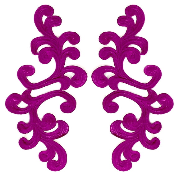 Namzi 1Pair Purple Polyester Scroll Embroidery Lace Applique 7.87*3.54 Inch, Curly Pattern Fabric Patch for DIY Costumet Sewing Accessory