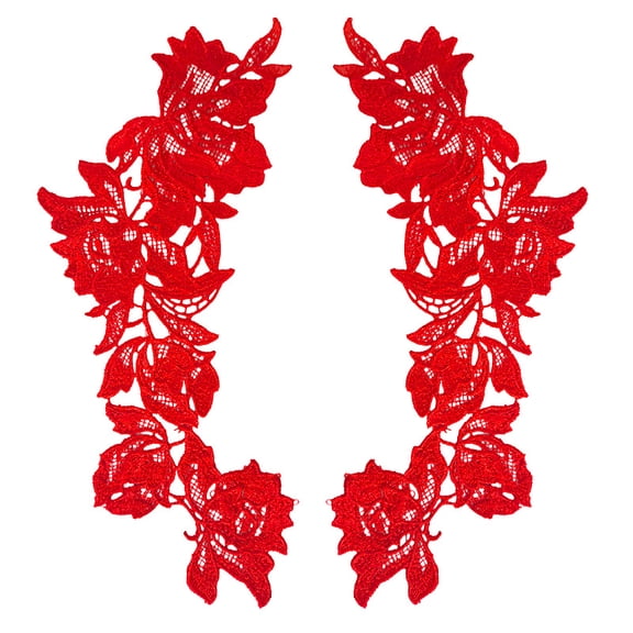 Namzi 1Pair Red Polyester Floral Embroidered Shoulder Lace Applique 9.84*4.33 In, Symmetric Neckline Patch for DIY Garment Handcraft Accessory