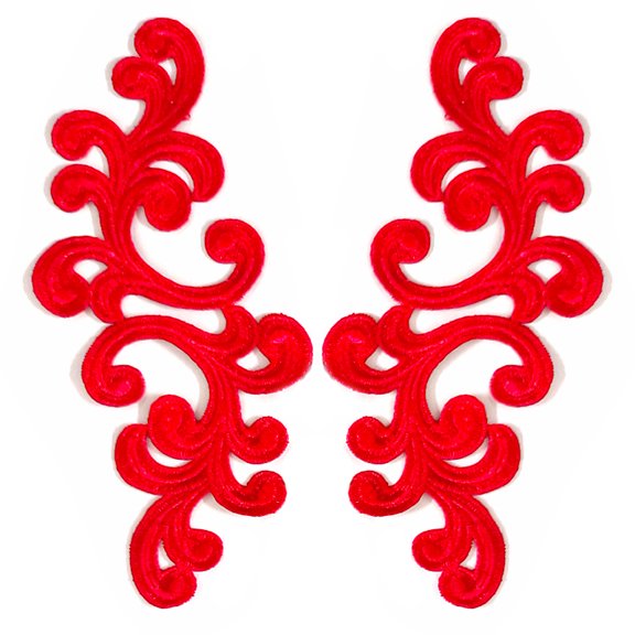 Namzi 1Pair Red Polyester Scroll Embroidery Lace Applique 7.87*3.54 Inch, Curly Pattern Fabric Patch for DIY Costumet Sewing Accessory