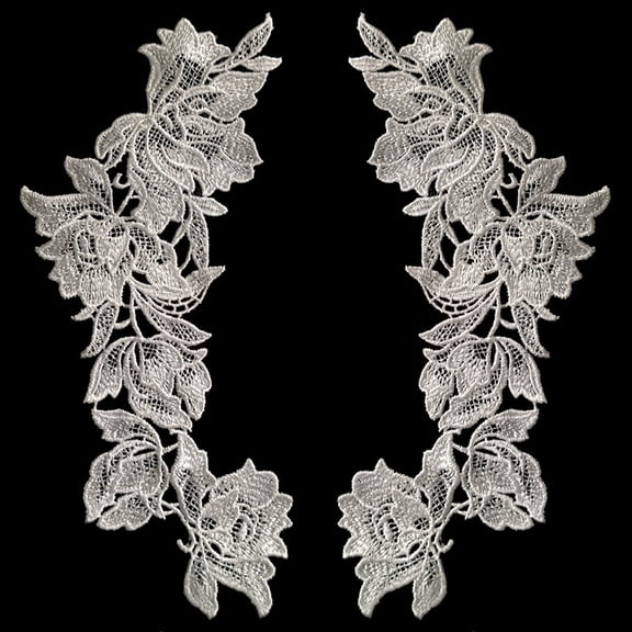 Namzi 1Pair White Polyester Floral Embroidered Shoulder Lace Applique 9.84*4.33 In, Symmetric Neckline Patch for DIY Garment Handcraft Accessory