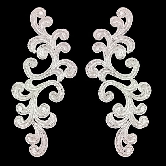 Namzi 1Pair White Polyester Scroll Embroidery Lace Applique 7.87*3.54 Inch, Curly Pattern Fabric Patch for DIY Costumet Sewing Accessory