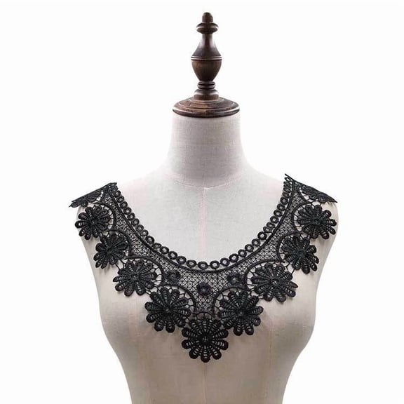 Namzi 1Pc Black Polyester Floral Lace Applique 15.35*10.63in Vintage Embroidered Neckline Patch for Garment DIY Dress Embellishment Accessory