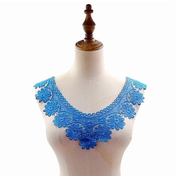 Namzi 1Pc Blue Polyester Floral Lace Applique 15.35*10.63in Vintage Embroidered Neckline Patch for Garment DIY Dress Embellishment Accessory