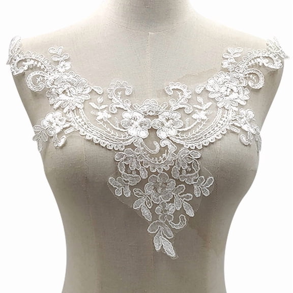 Namzi 1Pc White Polyester 3D Floral Tulle Embroidery Faux Collar,15.35*11.42In Sheer Lace Neck Applique Trim for DIY Clothing Decoration