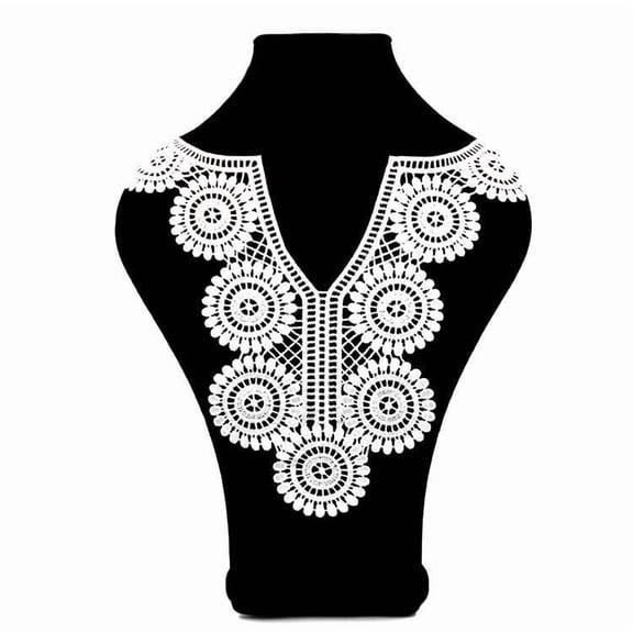 Namzi 1Pc White Water Soluble Embroidery Collar Applique, V-Neck Lace Neckline Trim, Decorative Applique for Sewing DIY Projects.
