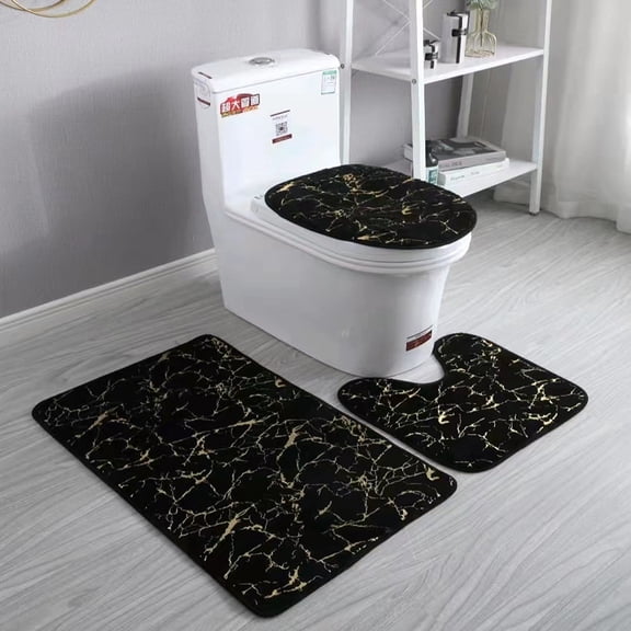 Namzi 1Pcs Rabbit hair minimalist toilet three-piece set, Toilet Three-piece Set Toilet Pads Clean And Reuse Water Absorbent Bathroom Mat For Shower (black)