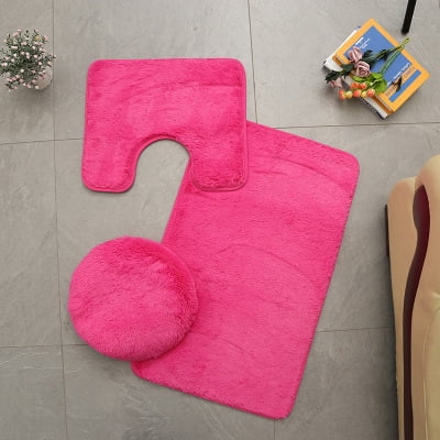 Namzi 1Pcs Three-piece toilet with silk carpet,, 3 Piece Soft and Comfortable Bath Mat Include Toilet Lid Cover, Non-Slip Absorbentb Rugs(Rose red