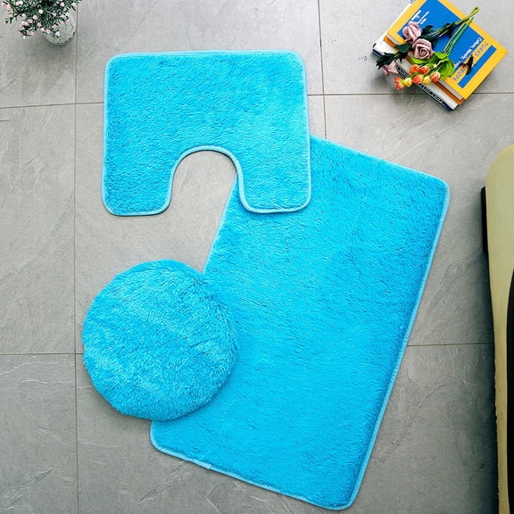 Namzi 1Pcs Three-piece toilet with silk carpet,, 3 Piece Soft and Comfortable Bath Mat Include Toilet Lid Cover, Non-Slip Absorbentb Rugs(Sky blue