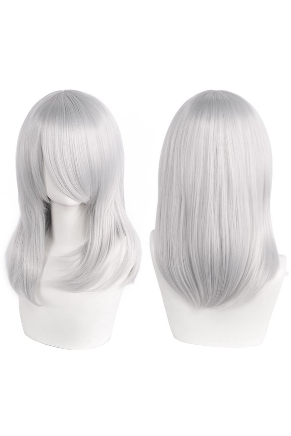 1pc 40cm Short Wig, Cosplay Wig, Straight Wig, Synthetic Wig, Shoulder Length Wig,Grey White
