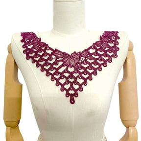 Namzi 1pc Deep purple Water Soluble Lace Collar Patch, 3D Hollow Out Sew-On Neckline Trim, Polyester Thread Embroidery Chest Applique, DIY Clothing Decoration.
