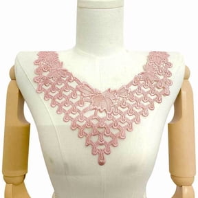 Namzi 1pc Pink Water Soluble Lace Collar Patch, 3D Hollow Out Sew-On Neckline Trim, Polyester Thread Embroidery Chest Applique, DIY Clothing Decoration.