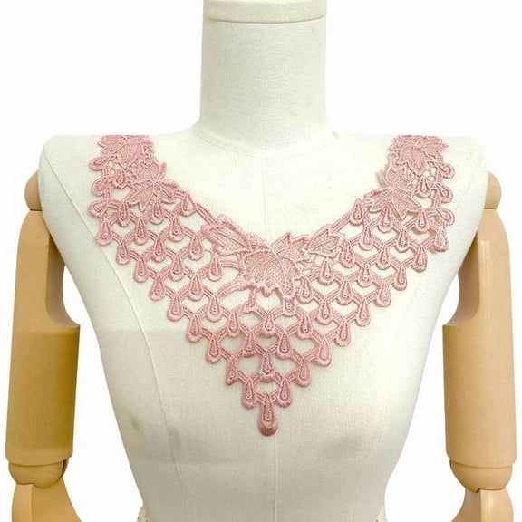Namzi 1pc Pink Water Soluble Lace Collar Patch, 3D Hollow Out Sew-On Neckline Trim, Polyester Thread Embroidery Chest Applique, DIY Clothing Decoration.