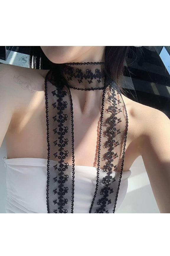 2 PCS Long Narrow Floral Lace Ribbon Neck Scarf Choker Head Hair Band Belt-N03