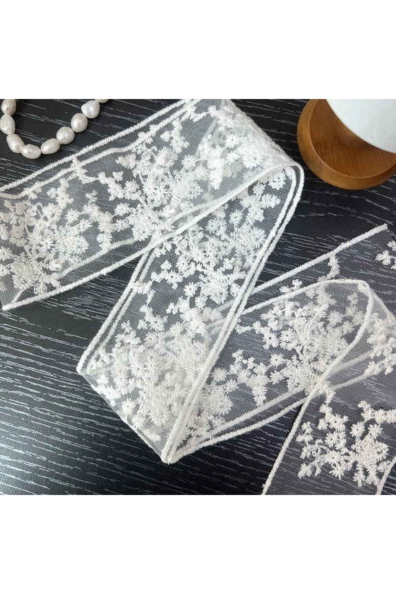 2 PCS Long Narrow Floral Lace Ribbon Neck Scarf Choker Head Hair Band Belt-N12