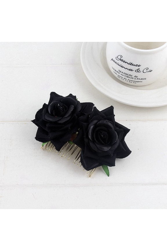 2 Pack Rose Flower Hair Combs, Women Wedding Hair Accessories, Flamenco Dancer (Black)