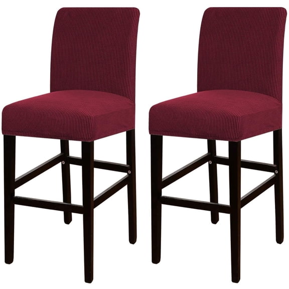 Namzi 2 Pack Stretch Bar Stool Covers Pub Counter Stool Chair Covers with Back Washable Barstool Seat Slipcover with Elastic Bottom (Dark Red)
