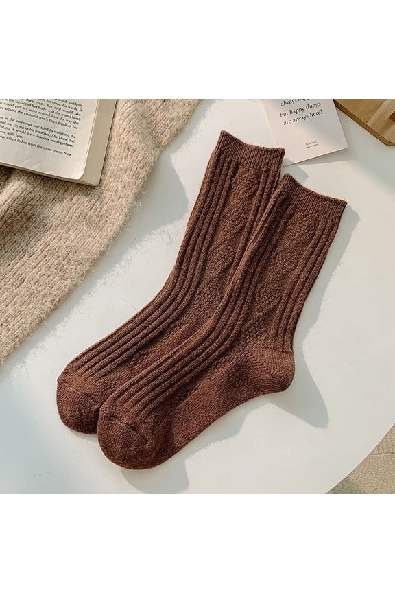2 Pairs Brown Wool Hiking Socks for Work & Winter