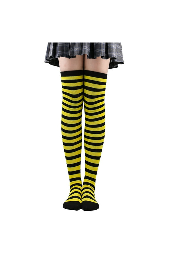 2 Pairs Over Knee Socks Knee-High Socks High Thigh Boot Stockings Women Knee Highs Socks for Girl Cosplay, Daily Wear,Yellow
