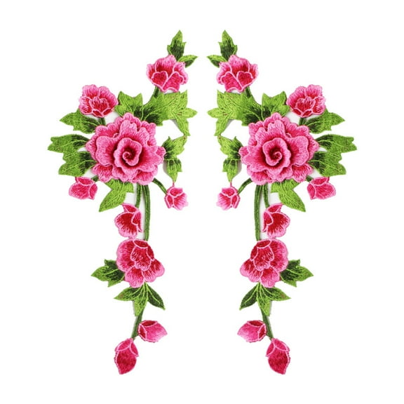Namzi 2 Pcs Peony Flowers Patches Fabric Sew on Appliques Costume Dress Clothing Stickers Accessories,Dark Pink