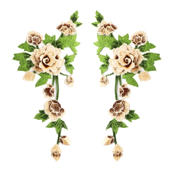 Namzi 2 Pcs Peony Flowers Patches Fabric Sew on Appliques Costume Dress Clothing Stickers Accessories,Khaki