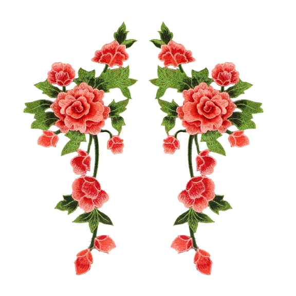 Namzi 2 Pcs Peony Flowers Patches Fabric Sew on Appliques Costume Dress Clothing Stickers Accessories,Orange Red