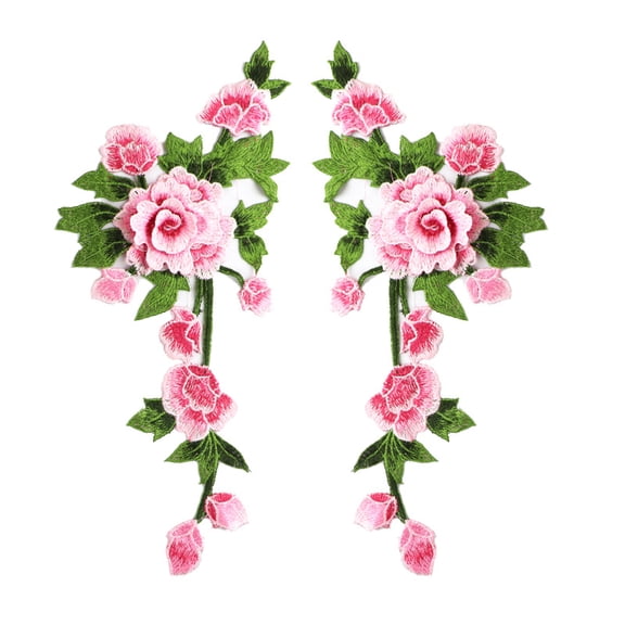 Namzi 2 Pcs Peony Flowers Patches Fabric Sew on Appliques Costume Dress Clothing Stickers Accessories,Pink