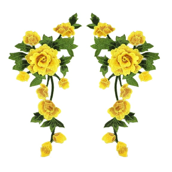 Namzi 2 Pcs Peony Flowers Patches Fabric Sew on Appliques Costume Dress Clothing Stickers Accessories,Yellow