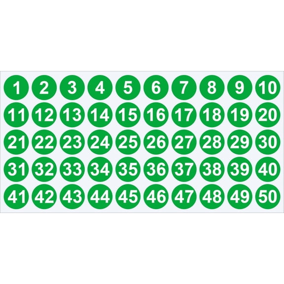 Namzi 2 Sheets Consecutive Number Stickers 1cm Round Self-Adhesive Number Labels 1-50, Coding Inventory Labels,Round Number Stickers,Green