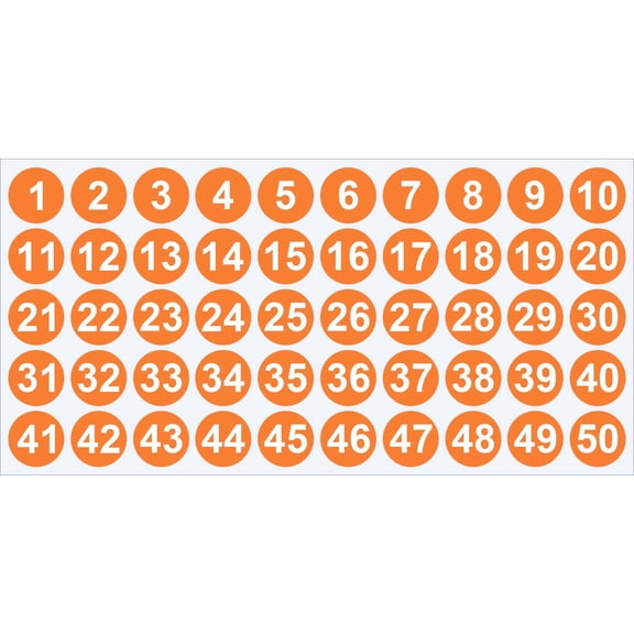 Namzi 2 Sheets Consecutive Number Stickers 1cm Round Self-Adhesive Number Labels 1-50, Coding Inventory Labels,Round Number Stickers,Orange
