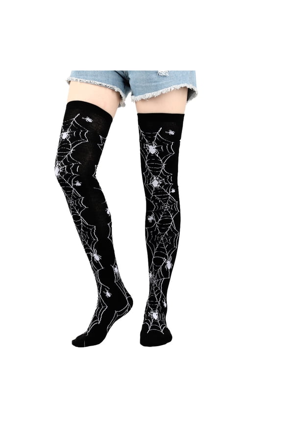 2 pairs Halloween Thigh High Long Stockings Over Knee Stockings Cosplay Festival Socks Black Spider Web