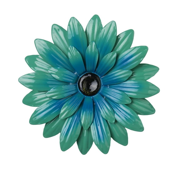 Namzi 2 pieces 3D daisy metal flower wall art decoration multi-layer metal flower outdoor decoration hanging rustic garden living room home farmhouse fence, 8 inches (lake blue)