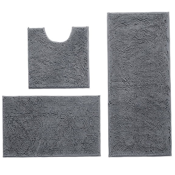 Namzi 2 sets Chenille floor bathroom three-piece suite, 3 Piece Soft and Comfortable Bath Mat Include Toilet Lid Cover, Non-Slip Absorbentb Rugs(Dark gray