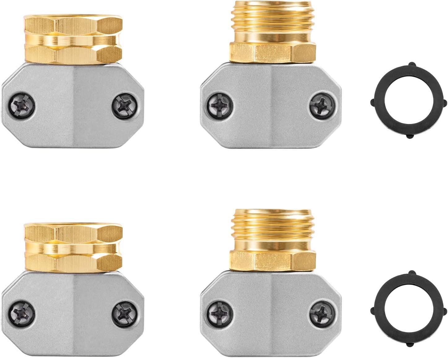 Namzi 2 sets of garden hose repair connector kit with zinc aluminum male and female hose ends