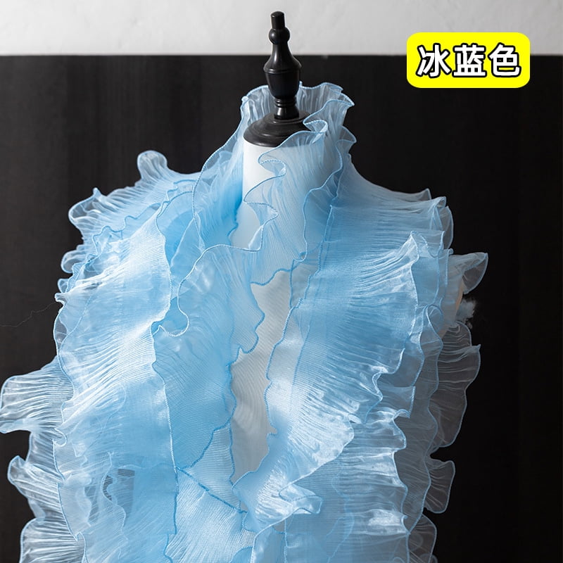 Namzi 20 Yards of Organza Pleated Lace Trimmings 4.72 Inches Wide,Ruffled Fabric for Clothing Accessories,Formal Dresses,Stage and Performance Costumes,Light Blue