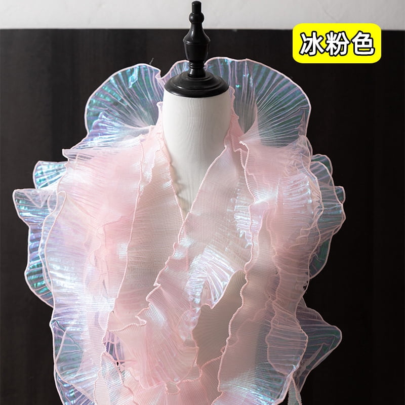 Namzi 20 Yards of Organza Pleated Lace Trimmings 4.72 Inches Wide,Ruffled Fabric for Clothing Accessories,Formal Dresses,Stage and Performance Costumes,Pink
