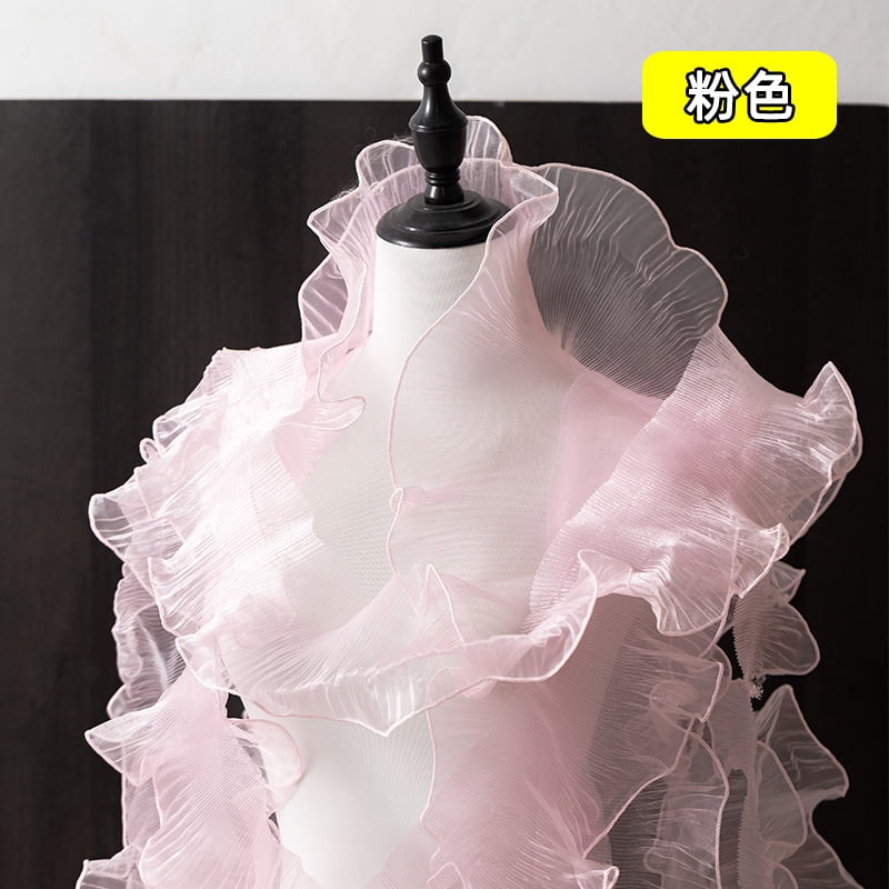Namzi 20 Yards of Organza Pleated Lace Trimmings 4.72 Inches Wide,Ruffled Fabric for Clothing Accessories,Formal Dresses,Stage and Performance Costumes,Pink A