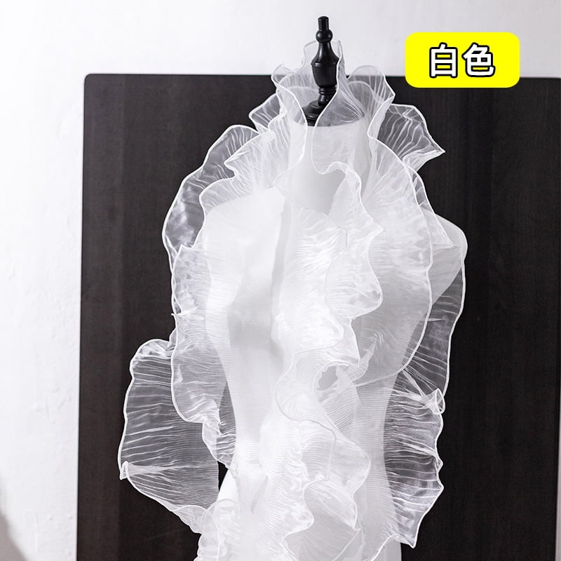 Namzi 20 Yards of Organza Pleated Lace Trimmings 4.72 Inches Wide,Ruffled Fabric for Clothing Accessories,Formal Dresses,Stage and Performance Costumes,White