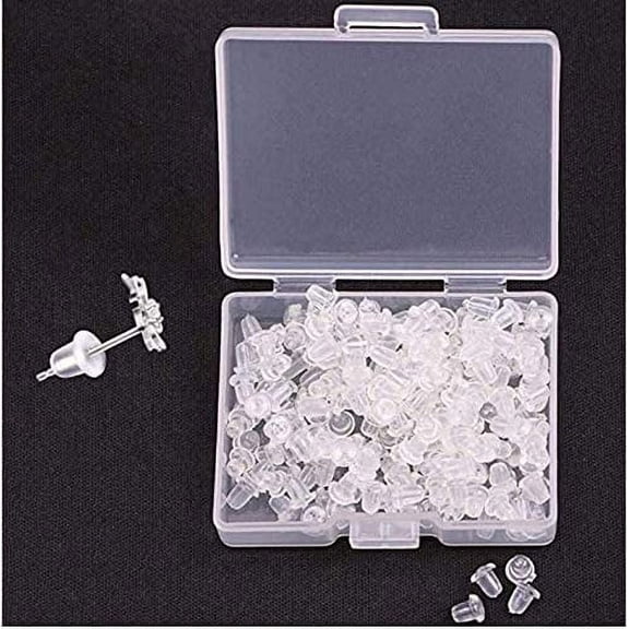 Namzi 200PCS/100Pairs Earring Backings Soft Clear Ear Safety Back Pads Backstops Bullet Clutch Stopper Replacement with Handy Case for Fish Hook Earring Studs Hoops - Diameter 4mm