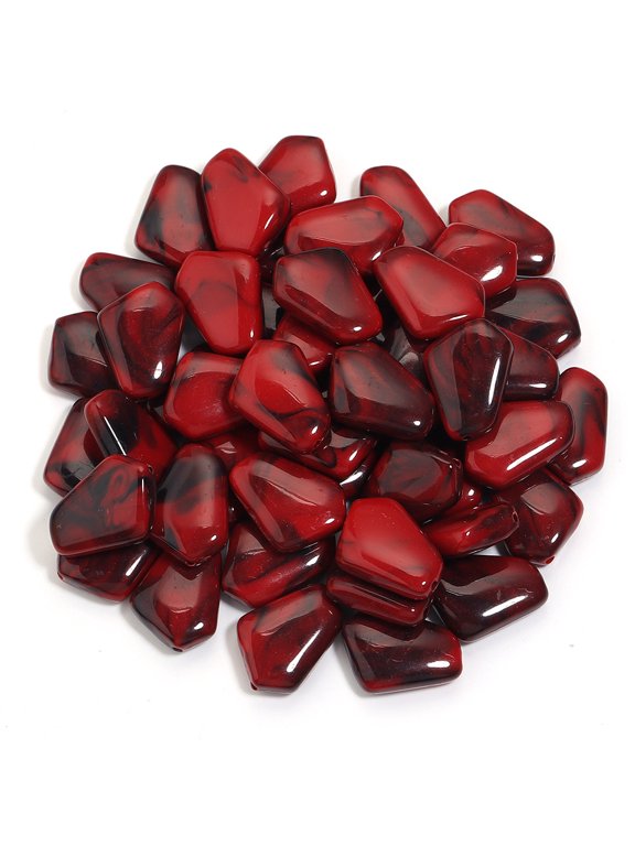 20pcs Irregular Imitation Stone Beads, 25*18mm with 1.5mm Hole Acrylic Beads for DIY Bracelet, Phone Chain, Bag Weaving, Craft Supplies, Home Decorations, Dark Red