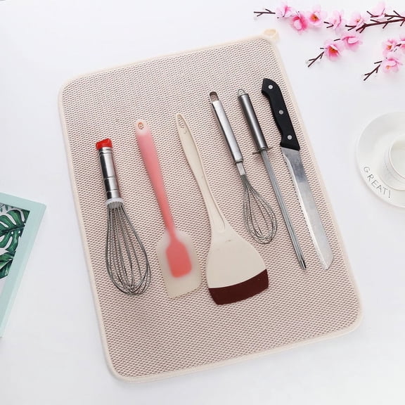 Namzi 2Pcs Microfiber Dish Drying Mat,Ultra Absorbent Drying Mat for Kitchen Counter,14.9*19.6inch,Beige