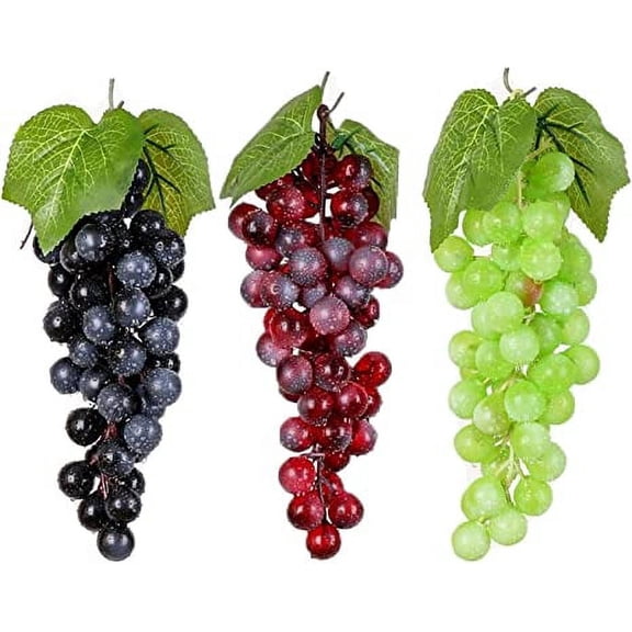 NAMZI 3 Bunches Artificial Grape Fake Grapes with Vines Lifelike Simulation Fruit Decorative for Kitchen Party Pub Home Cabinet Ornament(3 Colors, 60 kernels)