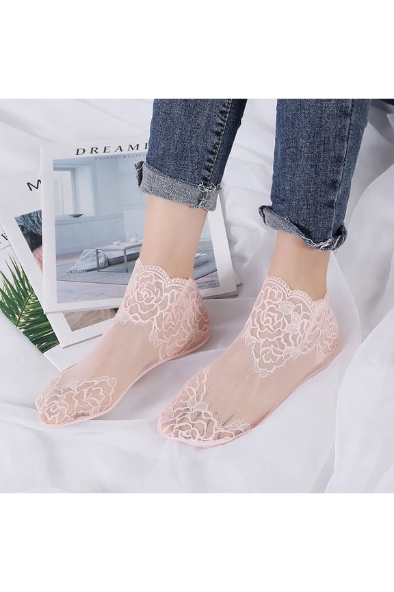 3 Pair Lace Socks, Crystal Tulle Summer Socks,03 Pink