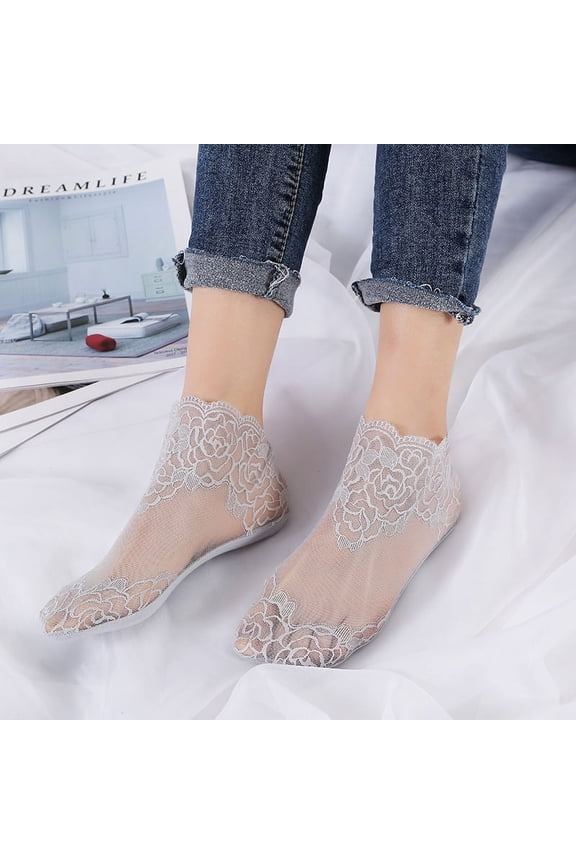 3 Pair Lace Socks, Crystal Tulle Summer Socks,04 Grey
