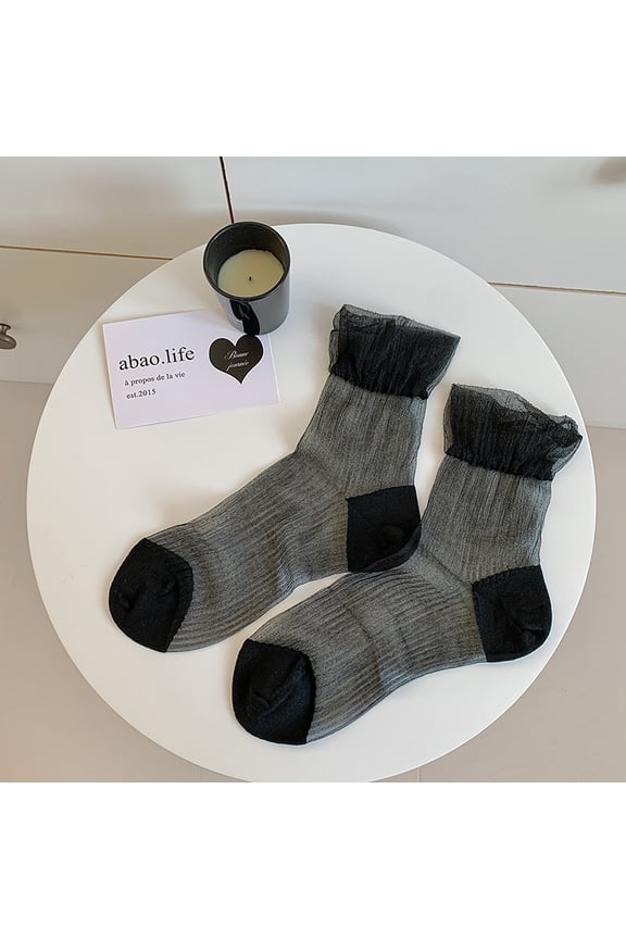 3 Pair Lace Socks, Crystal Tulle Summer Socks,Black